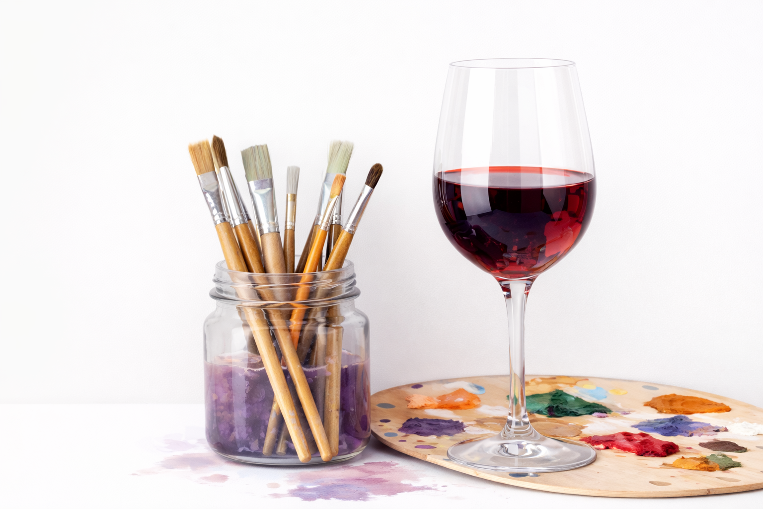 Art supplies and wine